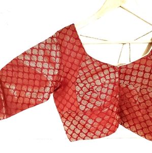 Red and Gold Indian Saree Sari Blouse Crop Top